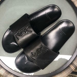 YSL black leather slides
